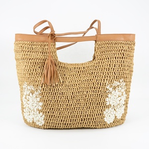 Wholesale Summer Beach <strong>Bag</strong> Paper <strong>Straw</strong> Handbags Handmade <strong>Straw</strong> <strong>Bag</strong> Large <strong>Straw</strong> <strong>Tote</strong> <strong>Bag</strong> With Embroidery and Tassels - Product Image 1