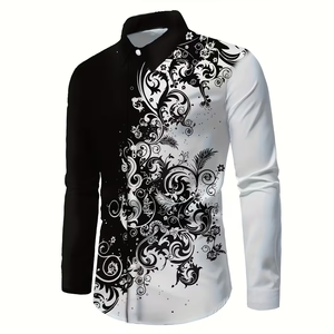 <span class=keywords><strong>Camicia</strong></span> Business Casual Primaverile ed Estiva con Motivo Floreale, Colletto con Bottoni e Maniche Lunghe per <span class=keywords><strong>Uomo</strong></span> - Product Image 3