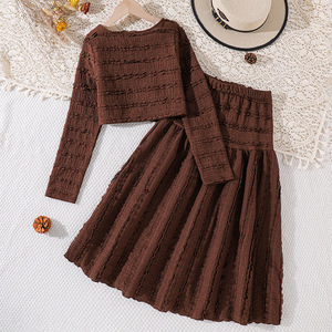 Set di Abbigliamento per Ragazze Autunno 2026, Camicia a Maniche Lunghe Marrone e <span class=keywords><strong>Gonna</strong></span>, 2 Pezzi, Outfit alla Moda - Product Image 2