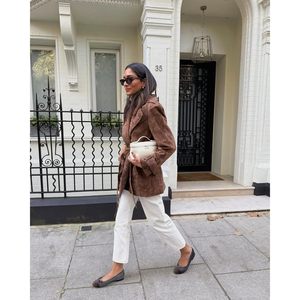 Chaqueta de ante sintético marrón personalizada 2026 para mujer, abrigo de invierno con cinturón, elegante, de manga larga, tejida, para mantener el calor. - Product Image 5