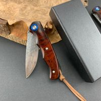 Couteau pliant de poche en acier Damas VG10, couteau de camping multifonctionnel, couteau à fruits sans manche, boîte cadeau