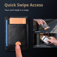 Portefeuille fin en PU vintage minimaliste avec poche avant, blocage RFID, porte-cartes de crédit et porte-cartes de visite avec fermeture à clip pour hommes et femmes