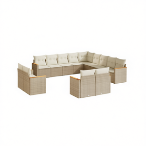 ชุดโซฟาหวายสีเบจสำหรับสวน พร้อมเบาะโฟมความหนาแน่นสูง เฟอร์นิเจอร์กลางแจ้งกันน้ำ ดีไซน์ร่วมสมัย - Product Image 1