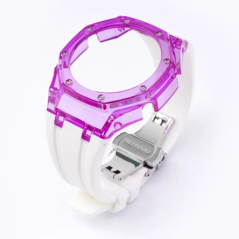 Banda blanca + funda transparente morada