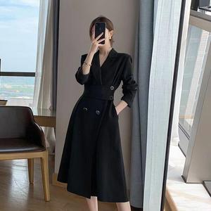 knee length dresses for ladies Black dress maxi linen woman's long sleeve dress casual dress custom m –  Xiaolizi