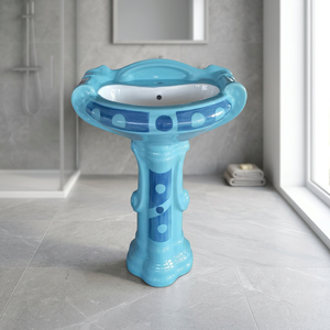 Lujoso lavabo de granito cuadrado con pedestal, lavabo de cerámica independiente con almacenamiento para sótano - Product Image 3