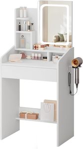SENYU Small <b>Vanity</b> Set with <b>Lighted</b> Mirror & Power Station Modern White <b>Makeup</b> Desk with Storage Stool &Hair Dryer Rack - Product Image 6