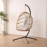 Fauteuil suspendu en forme d'œuf avec structure en acier robuste, en rotin tressé, pour patio, intérieur et extérieur, avec coussin