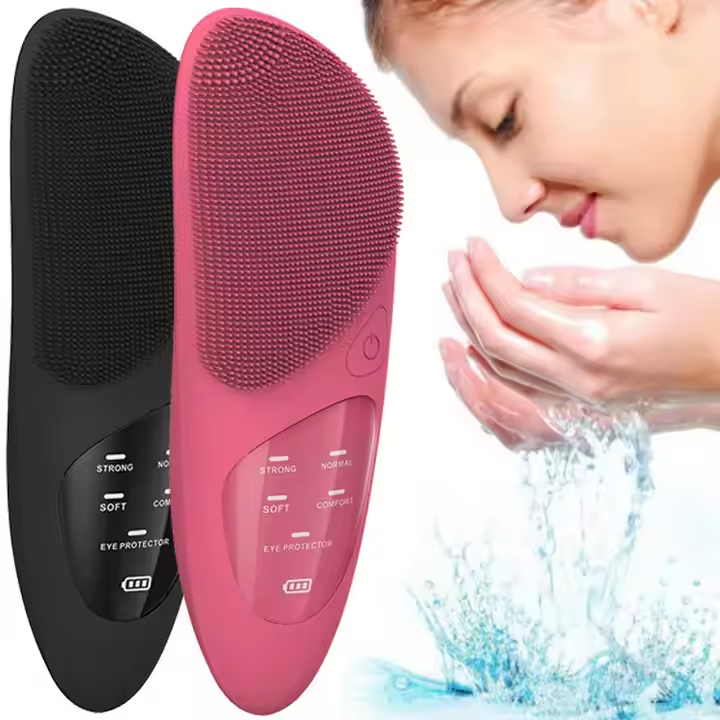 Dropshipping Silicone 3-in-1Hot Compress Eye Massager Face Exfoliator Ultrasonic Electric Rechargeable Facial Cleaning Brush