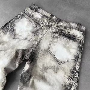 Jeans <span class=keywords><strong>de</strong></span> mezclilla para hombre, diseño personalizado, unisex, lavado a la piedra, vintage, blanco, estilo hip hop, pierna ancha, dibujados a mano, con efecto desgastado, streetwear - Product Image 4