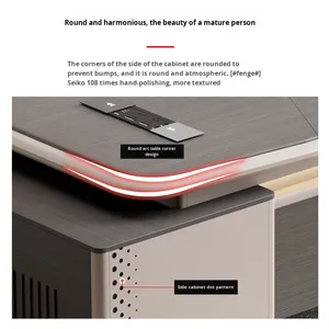 Chủ tịch của đơn giản hiện đại bằng gỗ điều hành Bàn và ghế thiết lập với bảng điều khiển thiết kế Modular khung thép không gỉ - Product Image 5