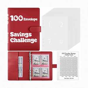 Ready to Ship Hot Design Red PU Leather Hardcover A5 100 <b>Envelope</b> Savings Challenge Spiral Binding Gift Organizer Planner - Product Image 1