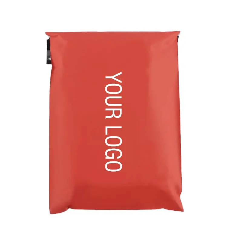 Bolsa de embalaje de plástico impermeable para correo aéreo, diseño de logotipo personalizado, color rojo, doble cinta