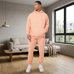 Conjunto de Sudadera con Capucha de Color Sólido para Hombre, Pantalones Deportivos Casuales de Forro Polar, Ropa de Invierno, Bordado Transpirable, Color Personalizado, 100% Algodón - Product Image 3