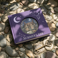 LABON Edición Limitada de Verano: Set de Regalo de Diario con Tapa Dura de Tela Morada, Cuaderno Cuadrado con Ventana Hueca y Planificador Estético de Puntos Estrellados