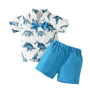 Ensemble t-shirt à col à manches courtes pour garçon Haut et short pour homme à boutonnage simple dinosaure pour bébé - Product Image 1