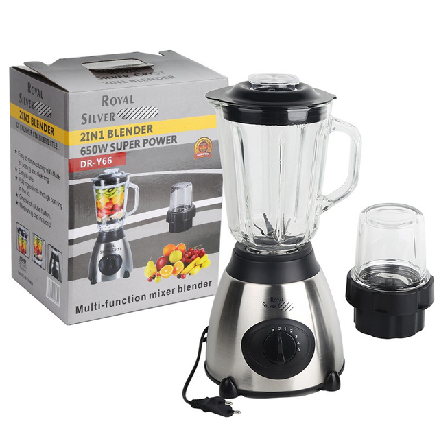 Hot Sale 2-in-1 5 Speed Electric Food Mixer Blender 1.5L Juicer Stainless Steel Glass Jar for Household Commercial Use 2 Pulse