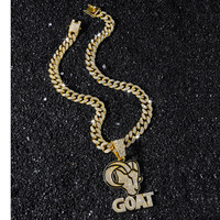 Collier chaîne cubaine pour homme, pendentif chèvre Hip Hop, entièrement serti de strass et émail, style Iced Out Bling, bijou de déclaration pour rappeur et streetwear
