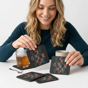 Celebrate Modern Luxury Design Vibrant Handmade Wood Meena Coaster <b>Set</b> Featuring Traditional Pichwai Cow Motifs Eco-Friendly - Product Image 1