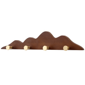 Ying Yiyi Solid <b>Wood</b> Wall <b>Hooks</b> Brass Minimalist Design Self Adhesive Mount For Entryway Wardrobe <b>Coat</b> Rack - Product Image 5