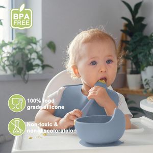 Ensemble de vaisselle pour bébé en silicone 9 pièces, assiette à dîner, bavoir, bol, cuillère, fourchette, tasse, ensemble d'alimentation pour bébé en silicone - Product Image 3