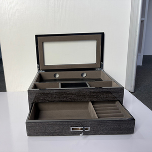 Boîte à montres carrée en bois artisanale DS avec motif imprimé, étui de rangement et de présentation pour montres et bijoux - Product Image 3