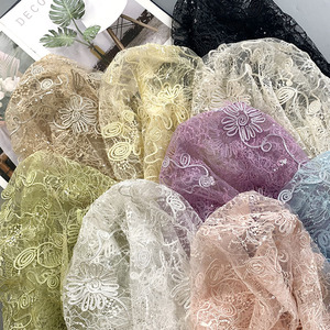 Tissu en dentelle de voile nigérian haut de gamme africain, vert floral, brodé de cordon et de sequins, pour robe de mariée Aso Ebi - Product Image 3