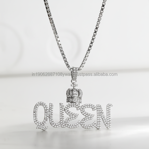 Hip Hop "QUEEN" Moissanite Diamond Iced Out Queen con corona colgante regalo plata esterlina 925 joyería urbana declaración de moda - Product Image 1
