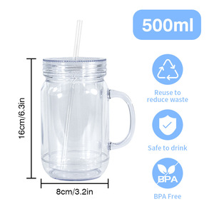 DIY Plastic Wide Mouth <strong>Mason</strong> <strong>Jars</strong> with Handles, Lids and Straws 20 oz Double Insulated <strong>Tumbler</strong> with Straw - Product Image 3
