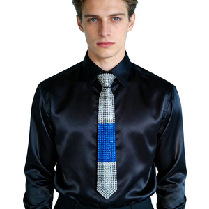 Corbata con Bloques de Color y Decoración de Diamantes de Imitación para Hombre y Mujer, Corbata Brillante sin Nudo, Estilo Casual de Negocios, Material de Rayón - Product Image 4