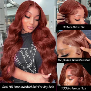 Parrucca Frontale in Pizzo HD Marrone Rossastro 13x6 con <span class=keywords><strong>Capelli</strong></span> Umani Ondulati, Parrucche Colorate in <span class=keywords><strong>Capelli</strong></span> Umani Rosso <span class=keywords><strong>Rame</strong></span>, Parrucca Frontale in Pizzo - Product Image 5