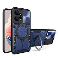 Coque de protection magnétique pour Xiaomi Redmi Note 12 4G/Redmi 12C, fenêtre coulissante avec anneau en métal
