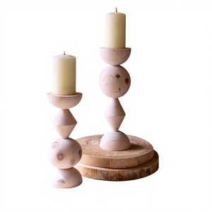 <b>Set</b> of 2 Pcs Turned Wood Natural Shade <b>Candle</b> Towers for Home Living Room Hotel Wedding Party Decoration Item - Product Image 1