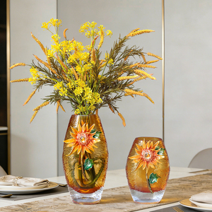 Jarrón de Vidrio Ámbar con Diseño de Girasol 3D, Centro de Mesa Decorativo Floral para Sala de Estar o Comedor - Product Image 3