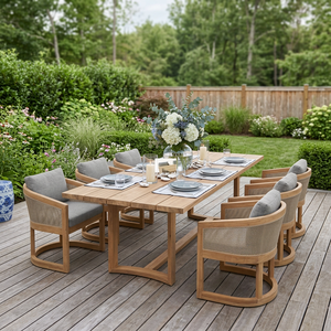Juego de Comedor de Lujo Contemporáneo para Exteriores, Mesa de Madera de Teca con Sillas de Cuerda, 4 Piezas, Asientos Acolchados para Patio, Jardín, Hotel, Resort, Villa - Product Image 2