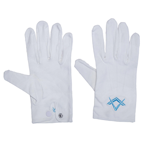 Men's Plain White Cotton Breathable <b>Touchscreen</b> <b>Gloves</b> with Light Blue Masonic Design One Size Fits All Four Seasons Daily Use - Product Image 1
