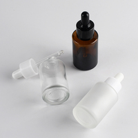 Flacon compte-gouttes en verre dépoli transparent à épaule plate avec pipette pour sérum d'huile essentielle 20ml 30ml 50ml 100ml