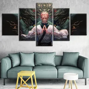 5 Buah Poster Cetak Animasi Dekore Rumah Seni Modern Kanvas Seni Lukisan Dinding Stiker Sukuna Jutsu Kasen Anime