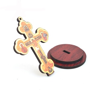 Icona greco-ortodossa antica statua di gesus in legno a croce Base ecologica MDF rovere di pino Paulownia lucido incisione regalo - Product Image 4