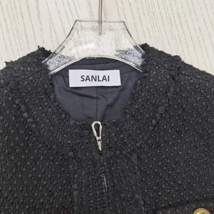 Nuovo <span class=keywords><strong>abito</strong></span> in <span class=keywords><strong>Tweed</strong></span> da donna per la primavera e l'autunno-elegante stile Slim-Fit con girocollo retrò, tinta unita, cintura e cerniera - Product Image 3