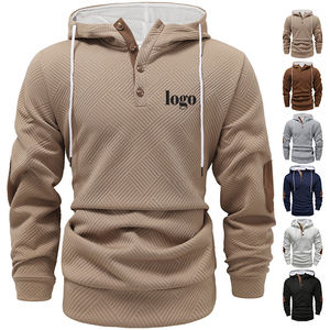 Sudadera con Capucha Personalizada para Hombre, Corte Ajustado, Poliéster, Sudaderas y Hoodies para Hombre, Otoño Invierno, Nuevo Color Sólido con Botones - Product Image 1