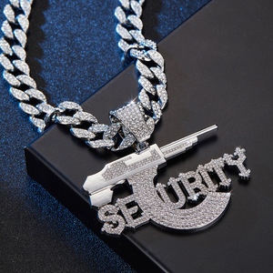 Collier fusil de <span class=keywords><strong>sniper</strong></span> personnalisé européen et américain, pendentif lettre de sécurité, plaqué or, approvisionnement direct, bijoux hip-hop - Product Image 2