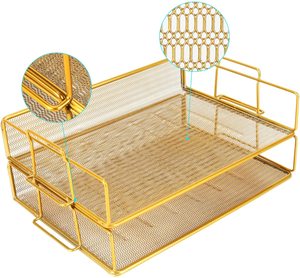 Giá Sắp Xếp Để Bàn Kim Loại Lưới Màu Vàng Kim Mới Bán Sỉ Khay Chữ Có Thể Xếp Chồng Lên Nhau 2 Tầng Cho Giấy Tài Liệu - Product Image 1