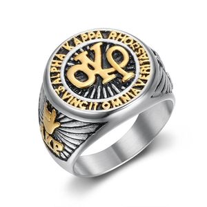 yunnique Akp Men's <b>Ring</b> Stainless Steel Gold Plated Letter Design Geometric Shape Gift Jewelry - Product Image 4