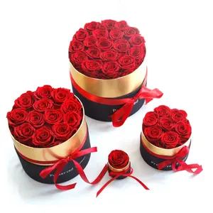 Logotipo personalizado Regalo del Día de San Valentín y del Día DE LA Madre Flor de rosas preservadas estabilizadas para siempre eternas en caja redonda