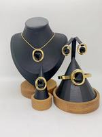 Ensemble de bijoux en acier inoxydable 316L doré avec zircone cubique taille coussin, serti clos rose organique, comprenant collier, bracelet, boucles d'oreilles et bague, pour femme, personnalisable OEM