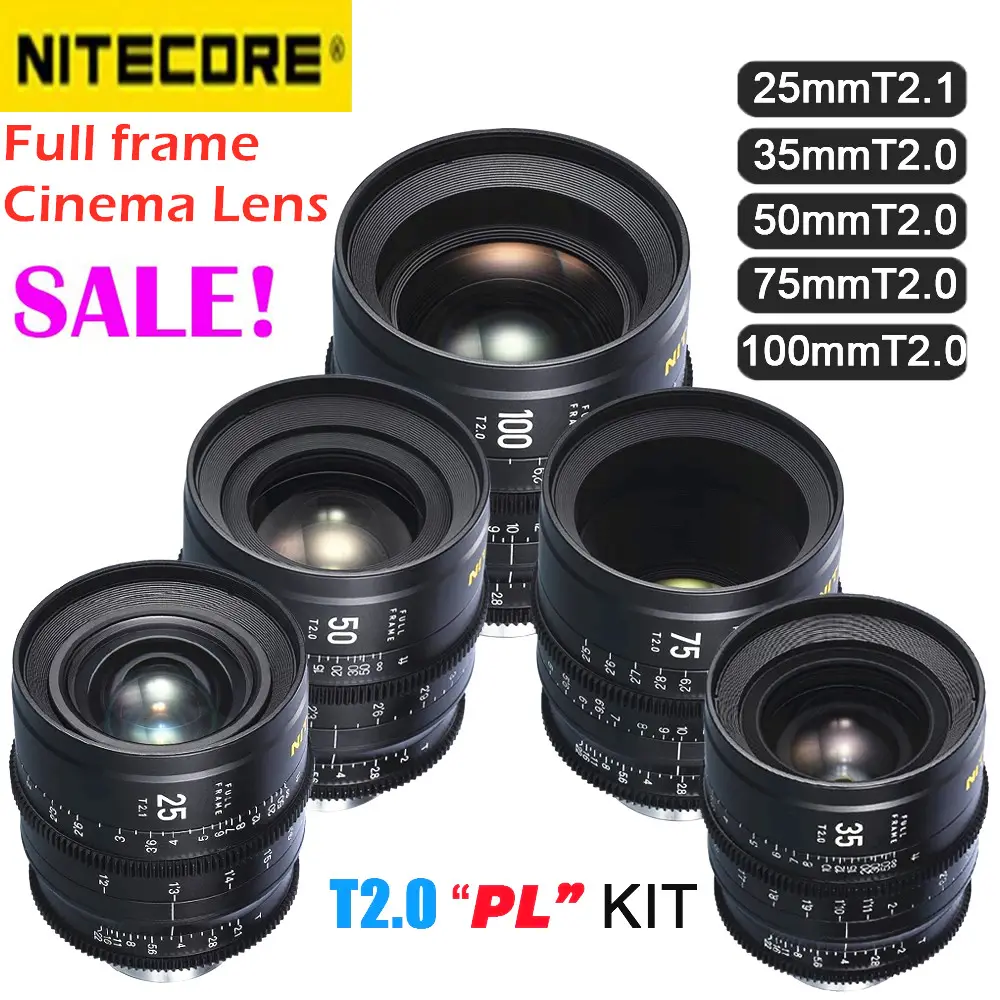 NITECORE Cinema Lens 25mm T2.1 35mm 50mm 75mm 100mm T2.0 For SONY E Canon EF PL Mount Cameras Cinema Prime Lens