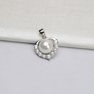 Accessoires DIY pour femmes, pendentif en argent S925 en forme de cœur avec agate de jade et perle de 10-11 mm, plaqué or, sertissage vide 646 - Product Image 1