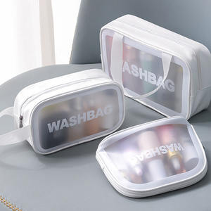 Custom logo Large Capacity Waterproof pu Leather and clear pvc Zipper <strong>Toiletry</strong> Bags Travel Cosmetic Makeup Bag for Women &amp; <strong>Men</strong> - Product Image 5