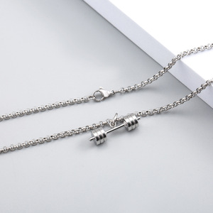 Stainless Steel <b>Dumbbell</b> Pendant Necklace Long Chain Hip Hop Street Style Fashion Jewelry For Men Women - Product Image 2